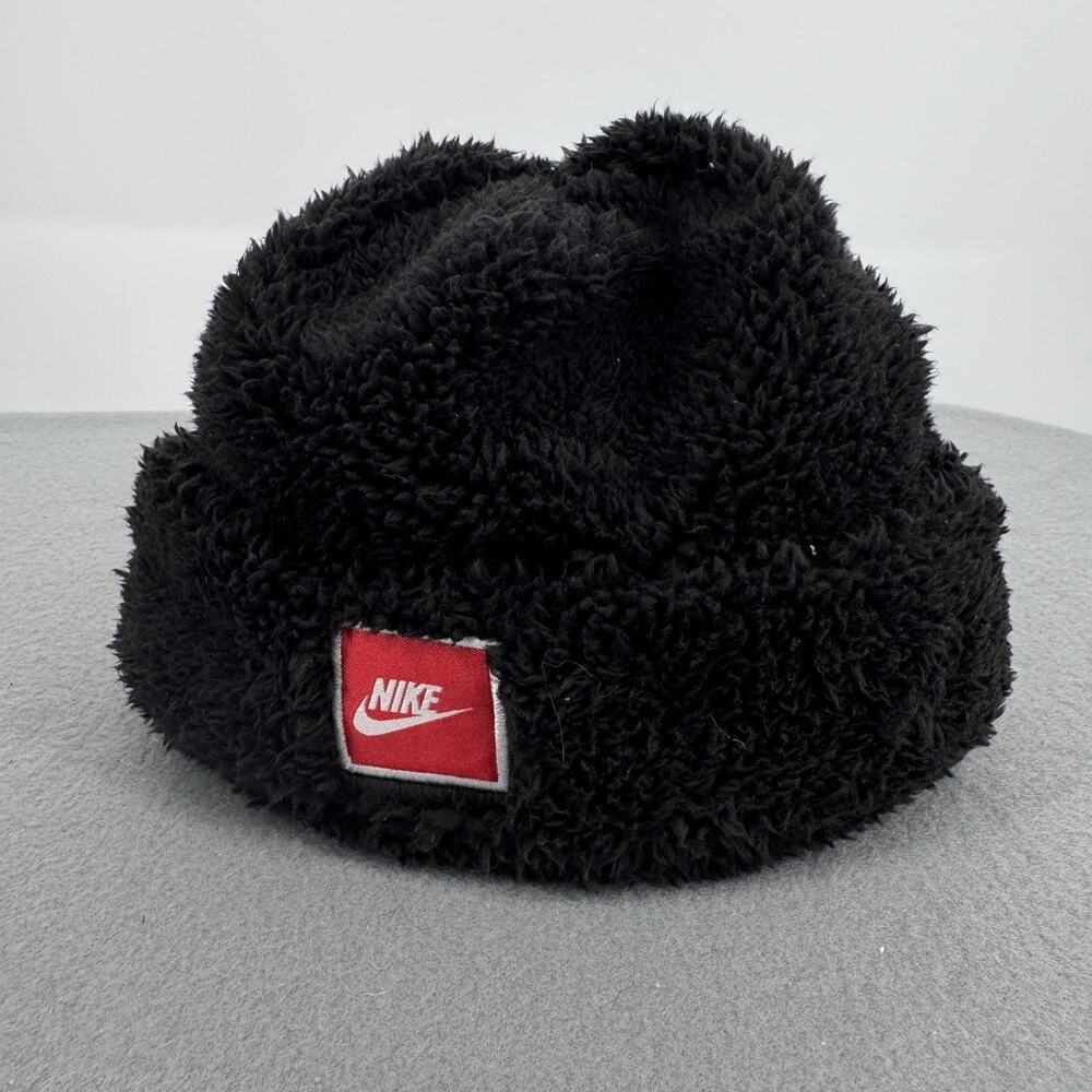 Nike Youth Black Fleece Beanie Hat Sherpa Cuffed Winter Lined‎ One Size Boys